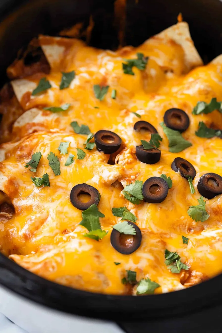 Plated portion of chicken casserole with beans, corn, and sauce