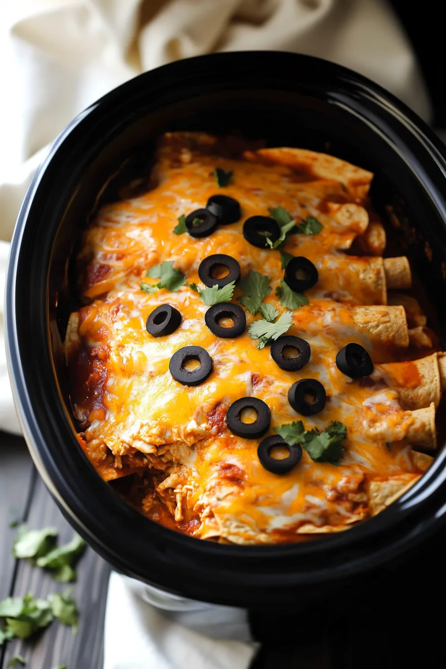 A hearty serving of layered chicken and tortillas with rich enchilada sauce