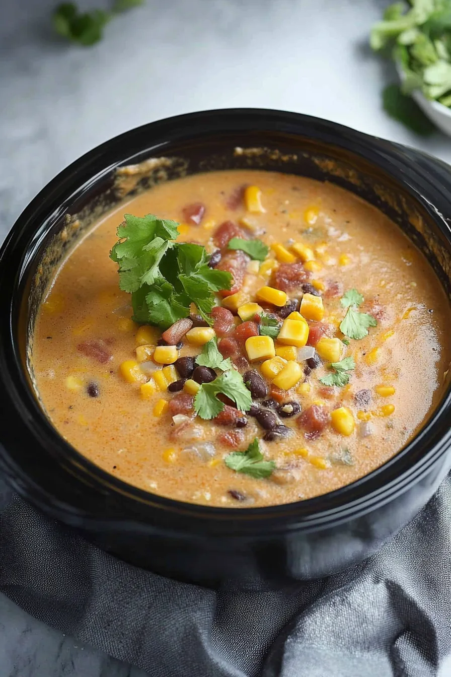 Hearty cheesy soup served with fresh garnishes