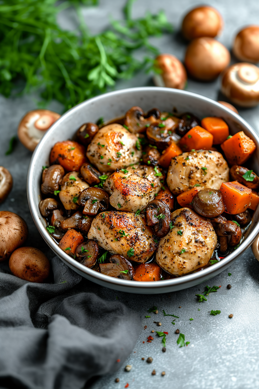 Savory stir-fry served on a plate with a dark peppery sauce