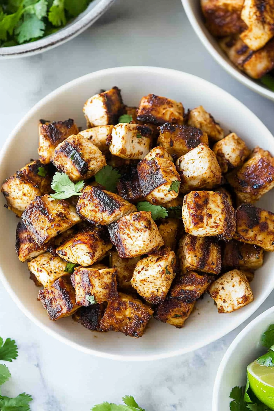 Tender chicken cooked with a charred, golden-brown finish