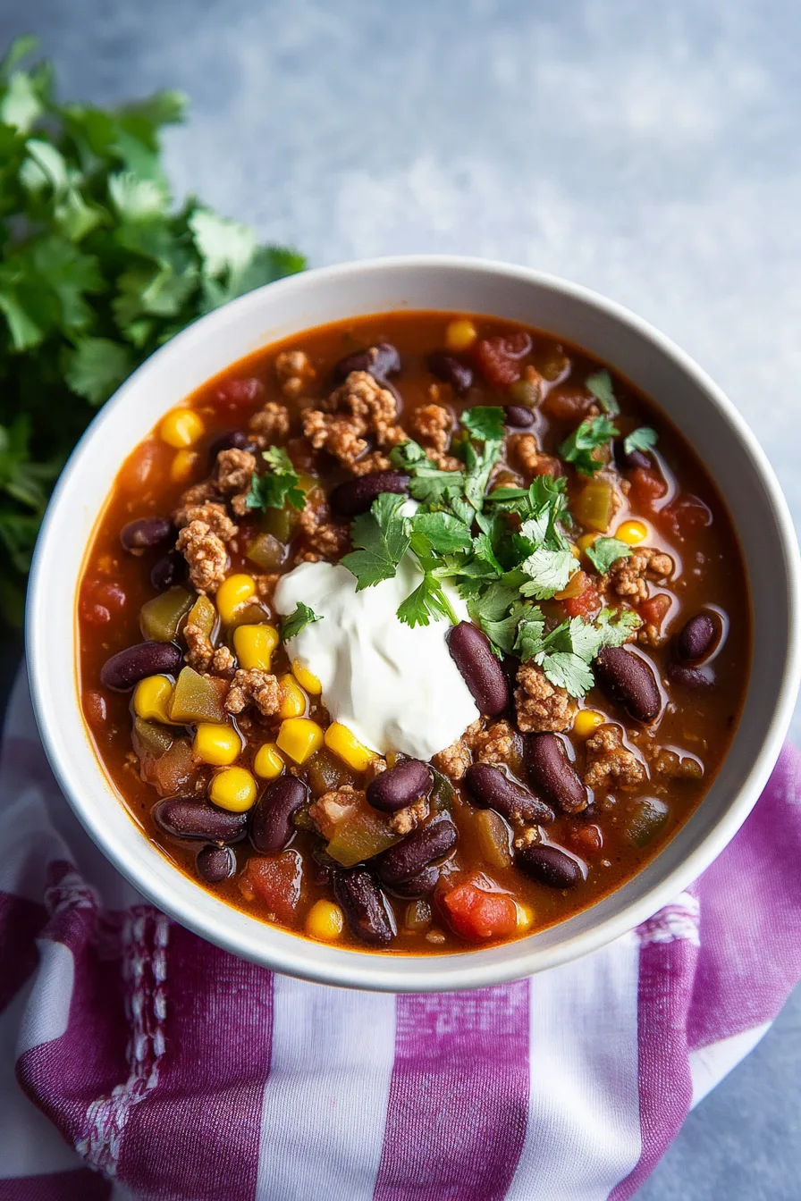 Steaming bowl of soup with vibrant toppings ready to serve.
