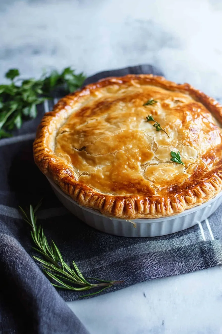 Golden baked pie with a flaky crust fresh out of the oven
