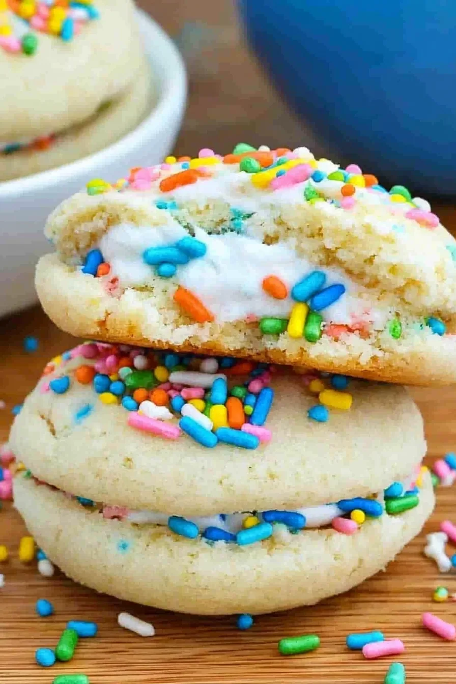 A bite taken out of one treat, showing the fluffy inside and smooth center.