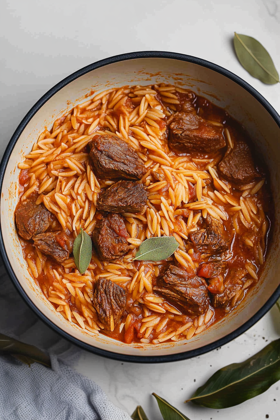 Hearty Greek-style pasta dish with rich tomato sauce