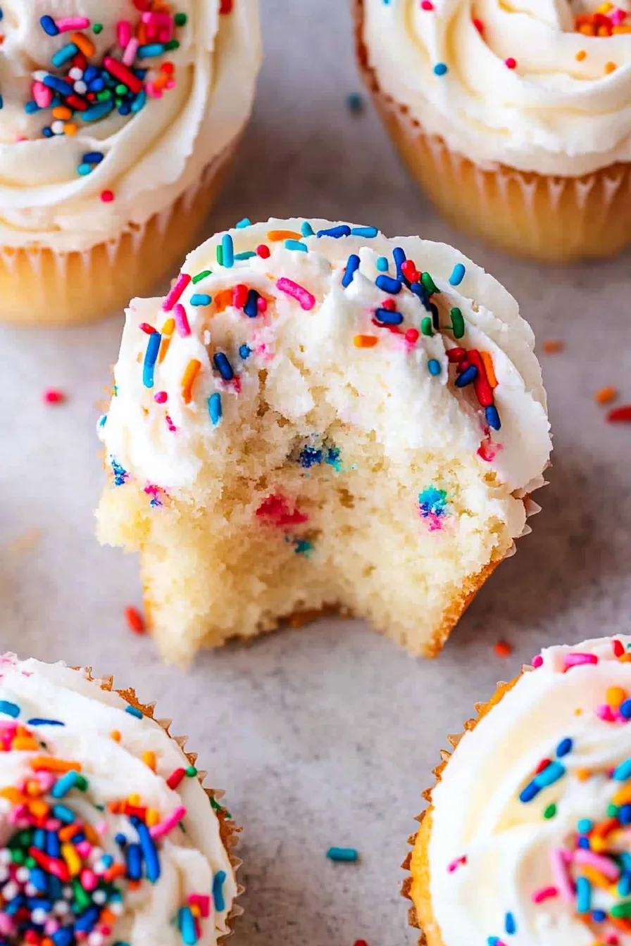 Overhead view of a dessert platter featuring frosted mini cakes with colorful toppings.