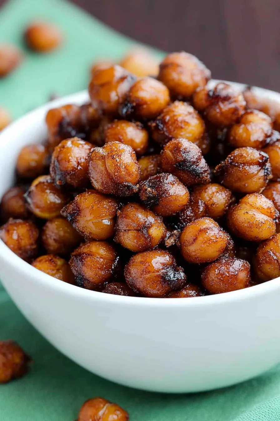 Golden roasted snack served in a small bowl on a rustic wooden table
