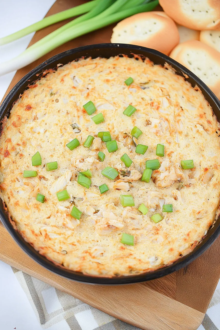 Crab dip served warm with a side of celery sticks and crackers.
