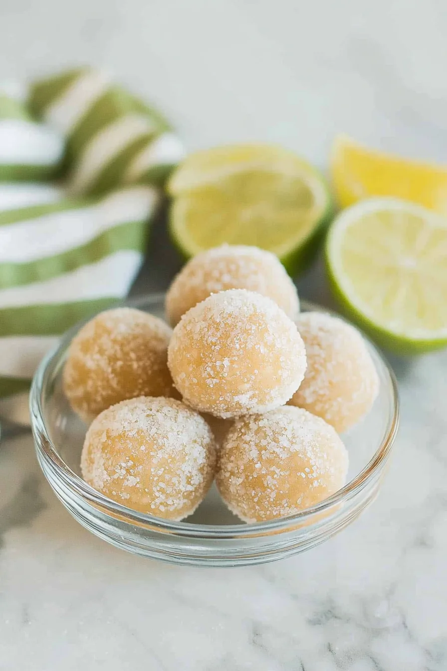 Glass dish filled with golden, sugar-dusted cocktail-inspired truffles.