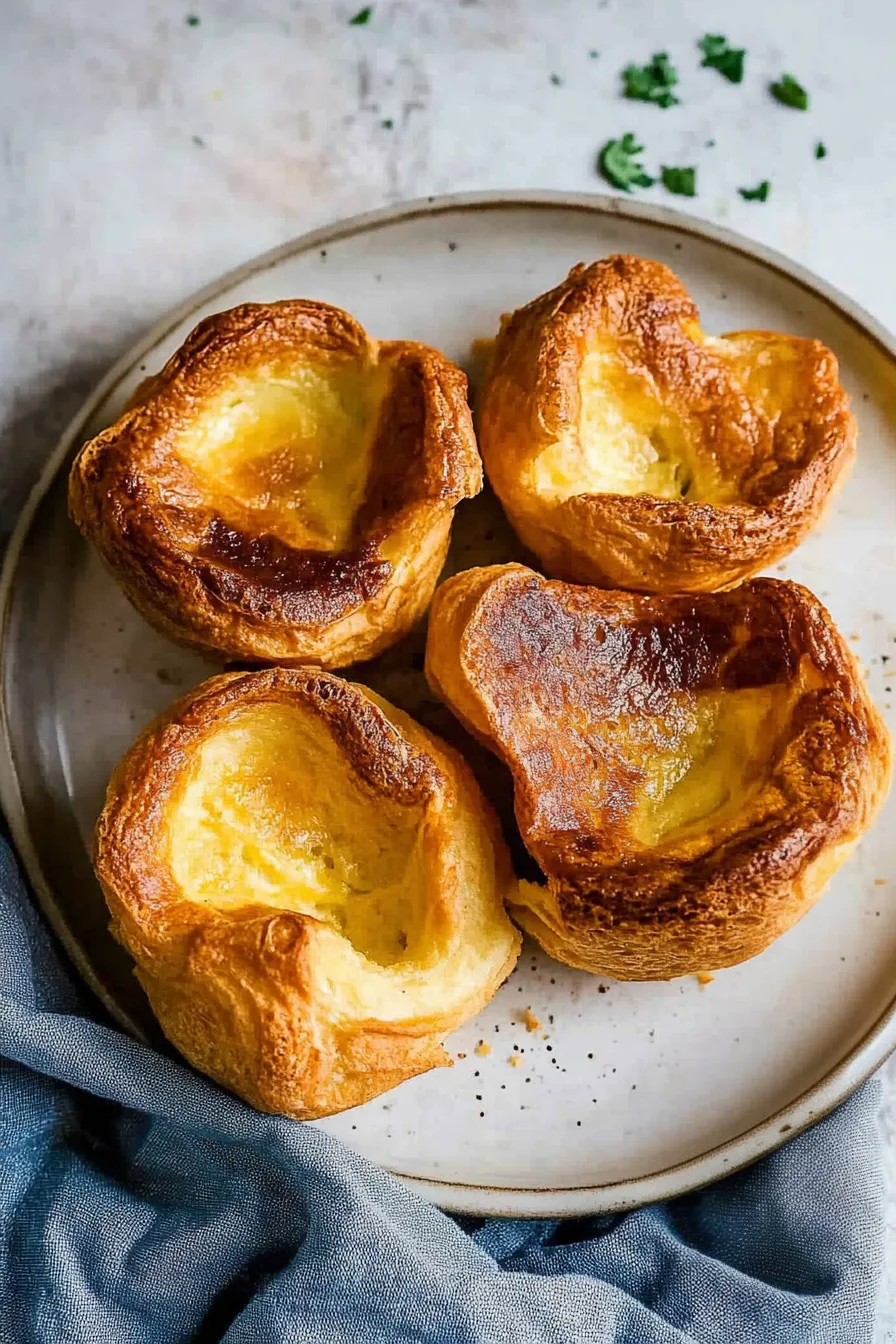 Plate of freshly baked, golden brown bites with flaky, curved tops.
