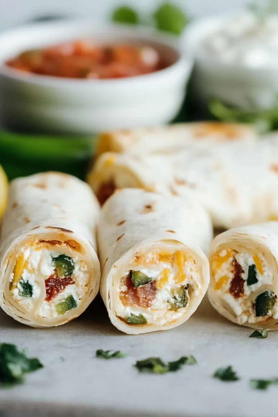 Bite-sized tortilla pinwheels stacked neatly on a serving plate