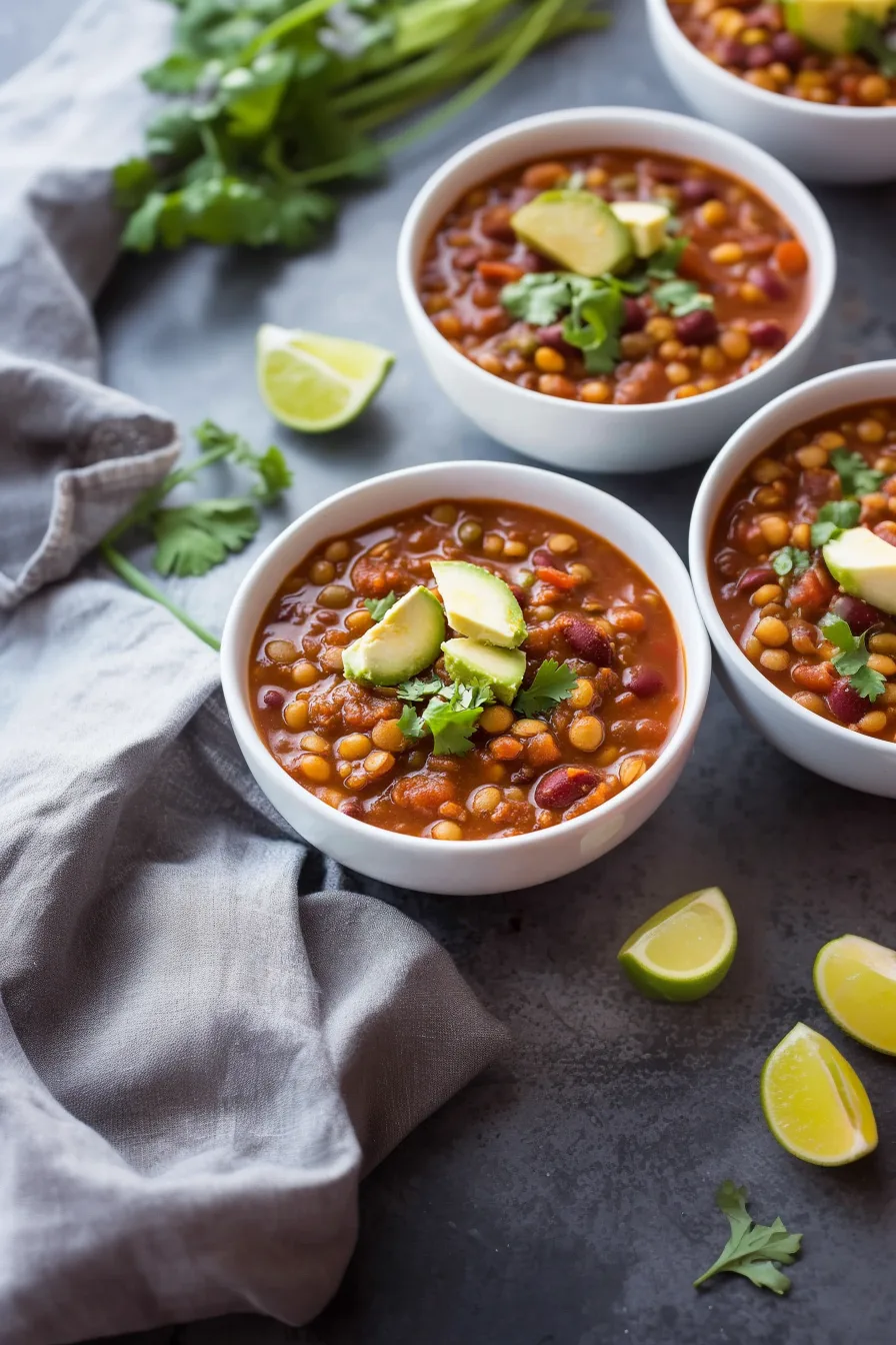 A warm, savory dinner served with lime wedges on the side.