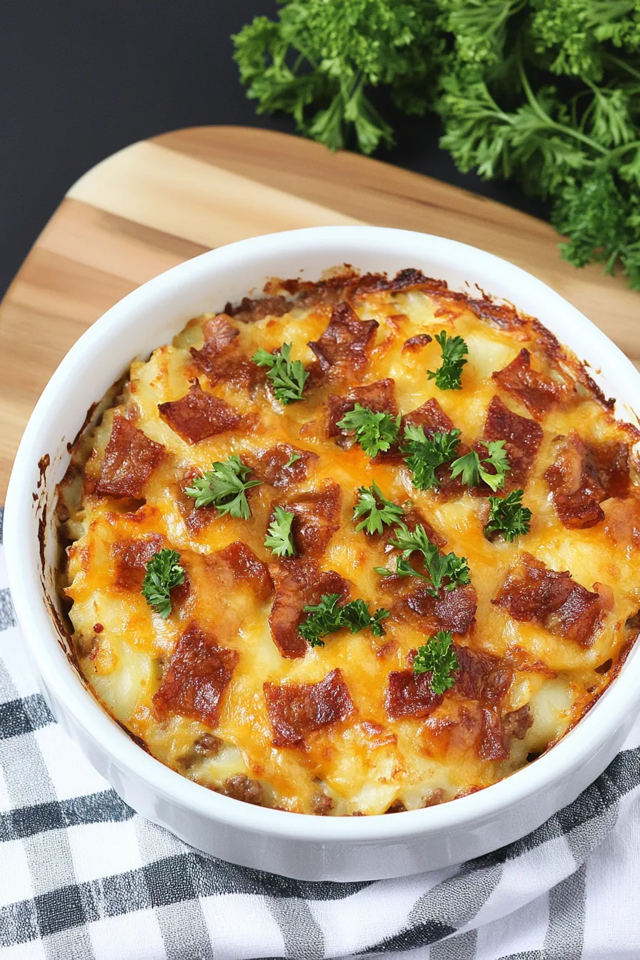 A warm, comforting casserole fresh from the oven, ready to serve