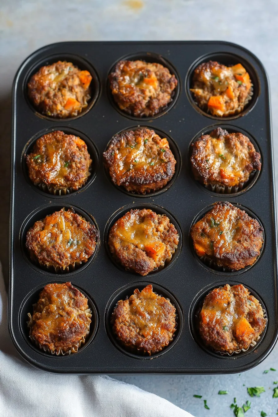 Juicy individual meatloaves with a shiny glaze, ready to serve