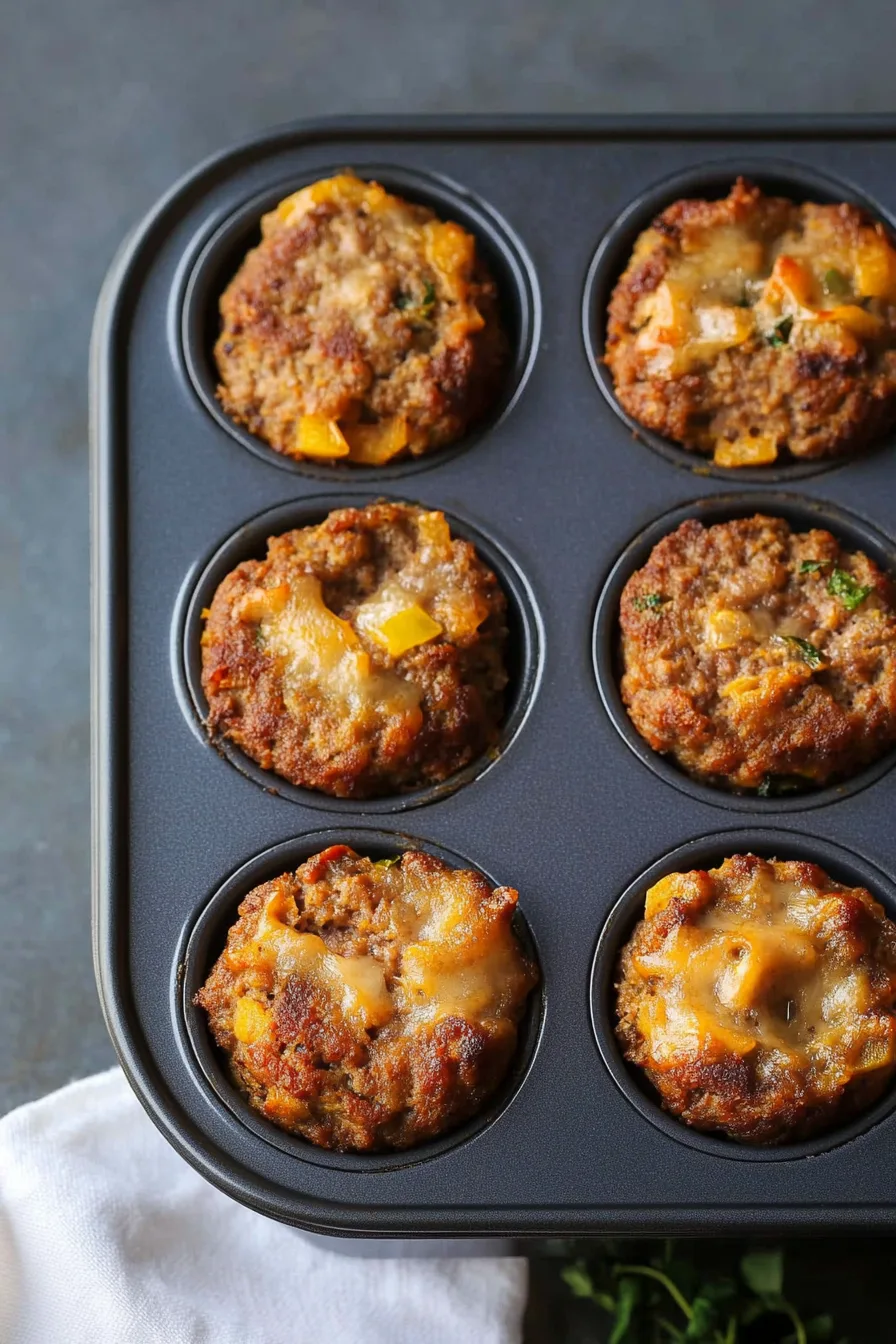 Close-up of juicy, bite-sized meatloaves with a shiny glaze