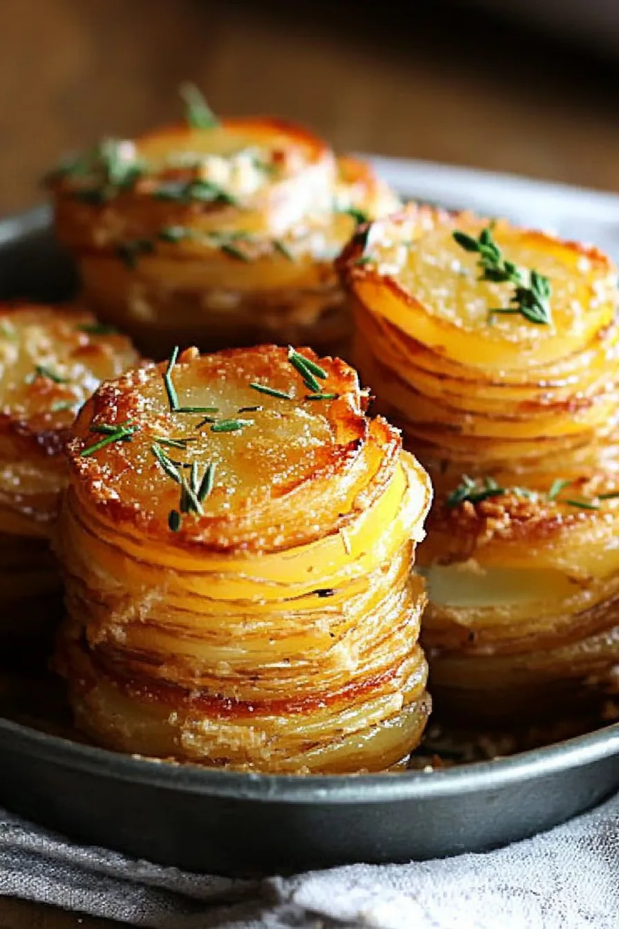 Individual potato stacks served with a sprinkle of sea salt and pepper.