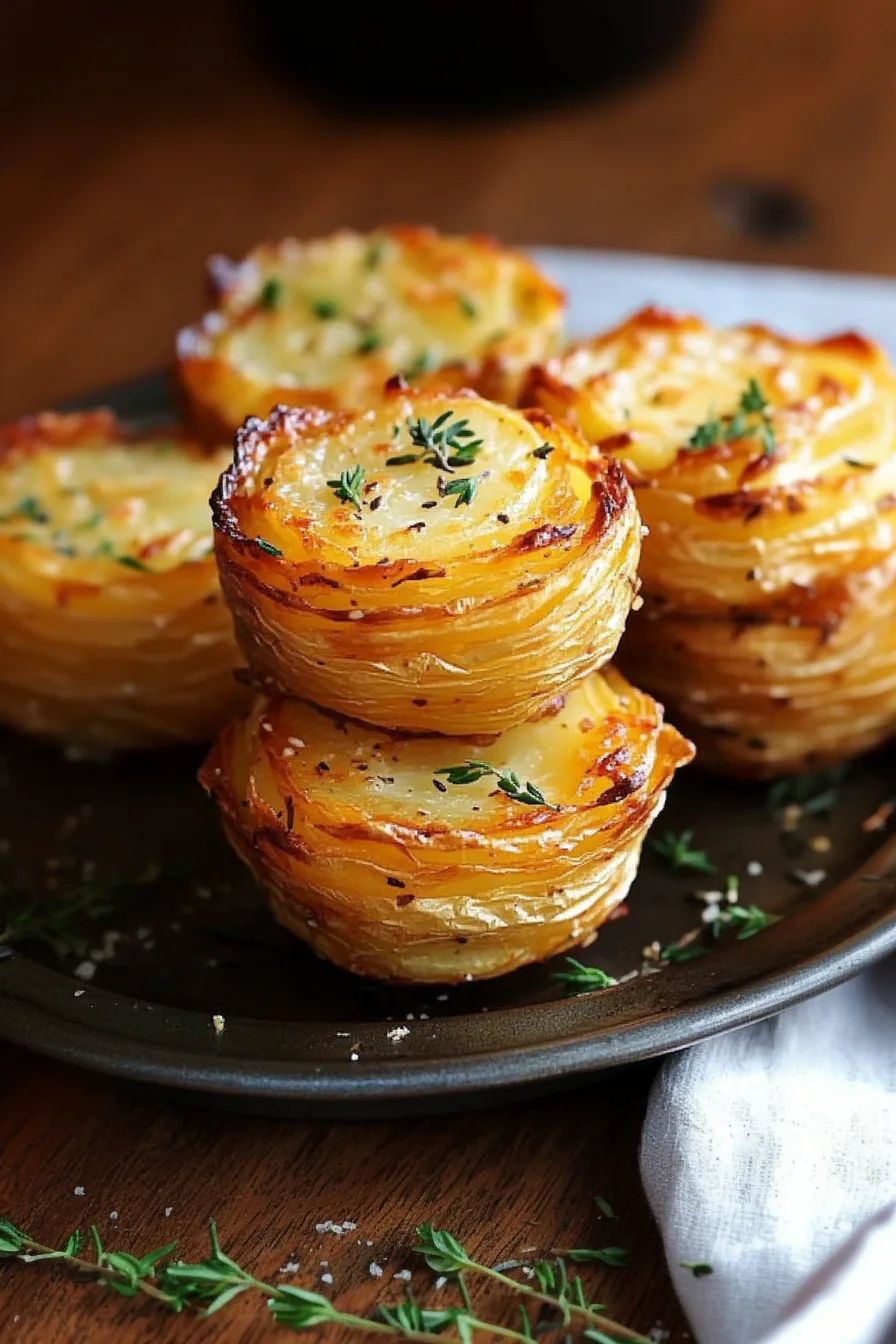 Overhead view of baked potato bites in a serving dish, ready to eat.