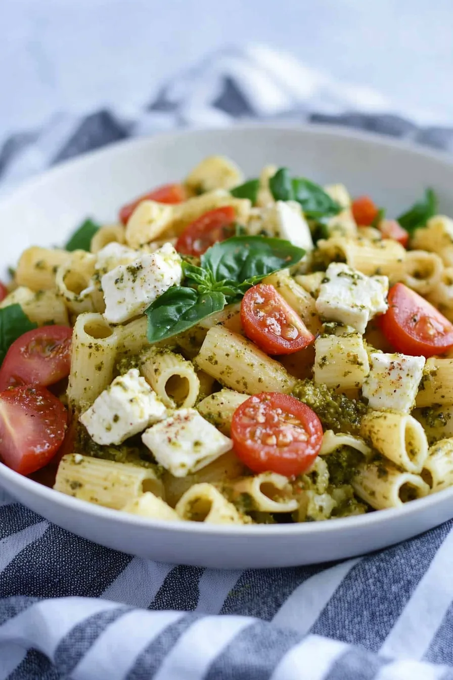 Bowl of rotini with cherry tomatoes and parmesan