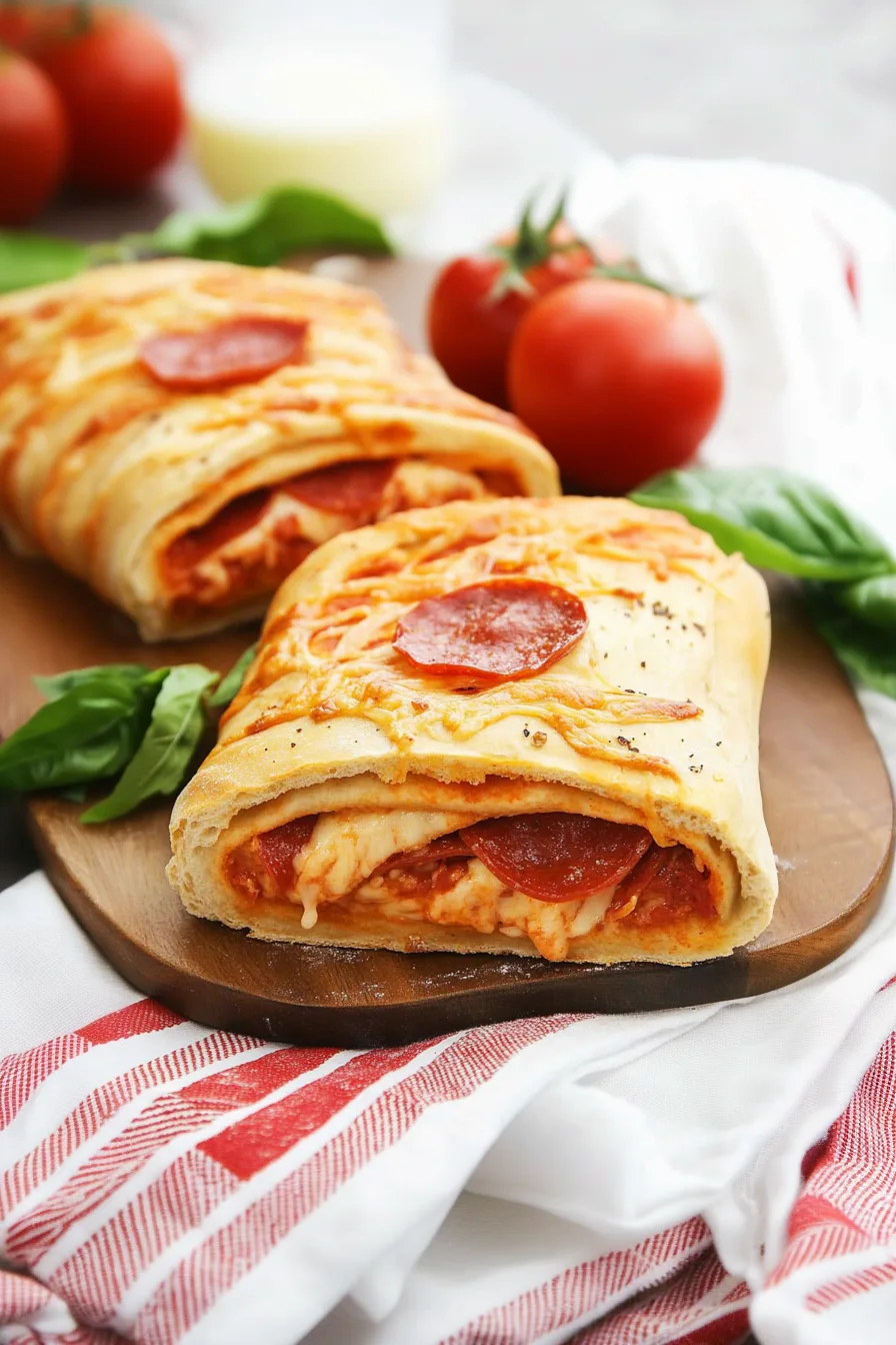 Gooey cheese stretching as a slice is pulled from the loaf.