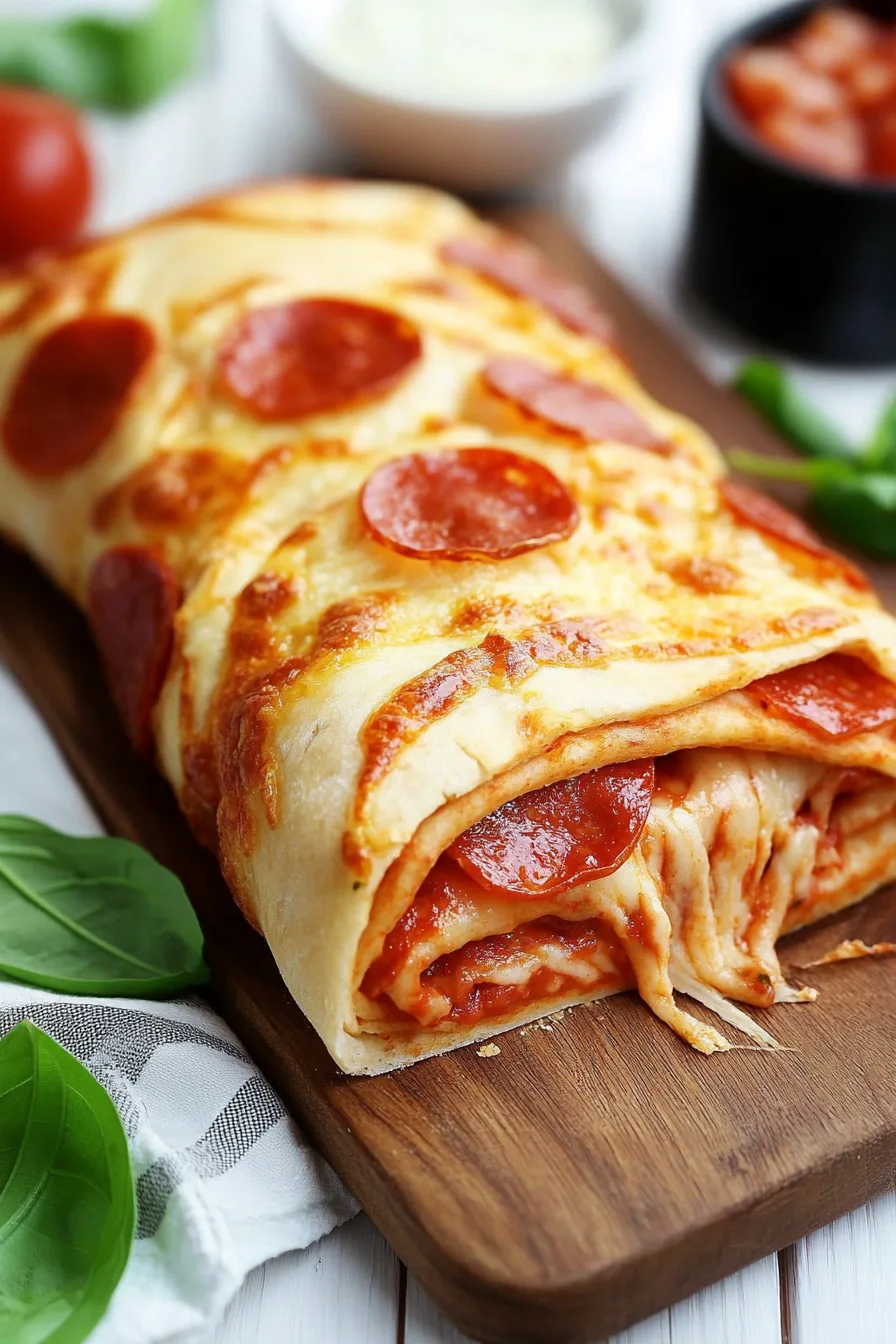 Freshly baked stuffed bread cooling on a cutting board.