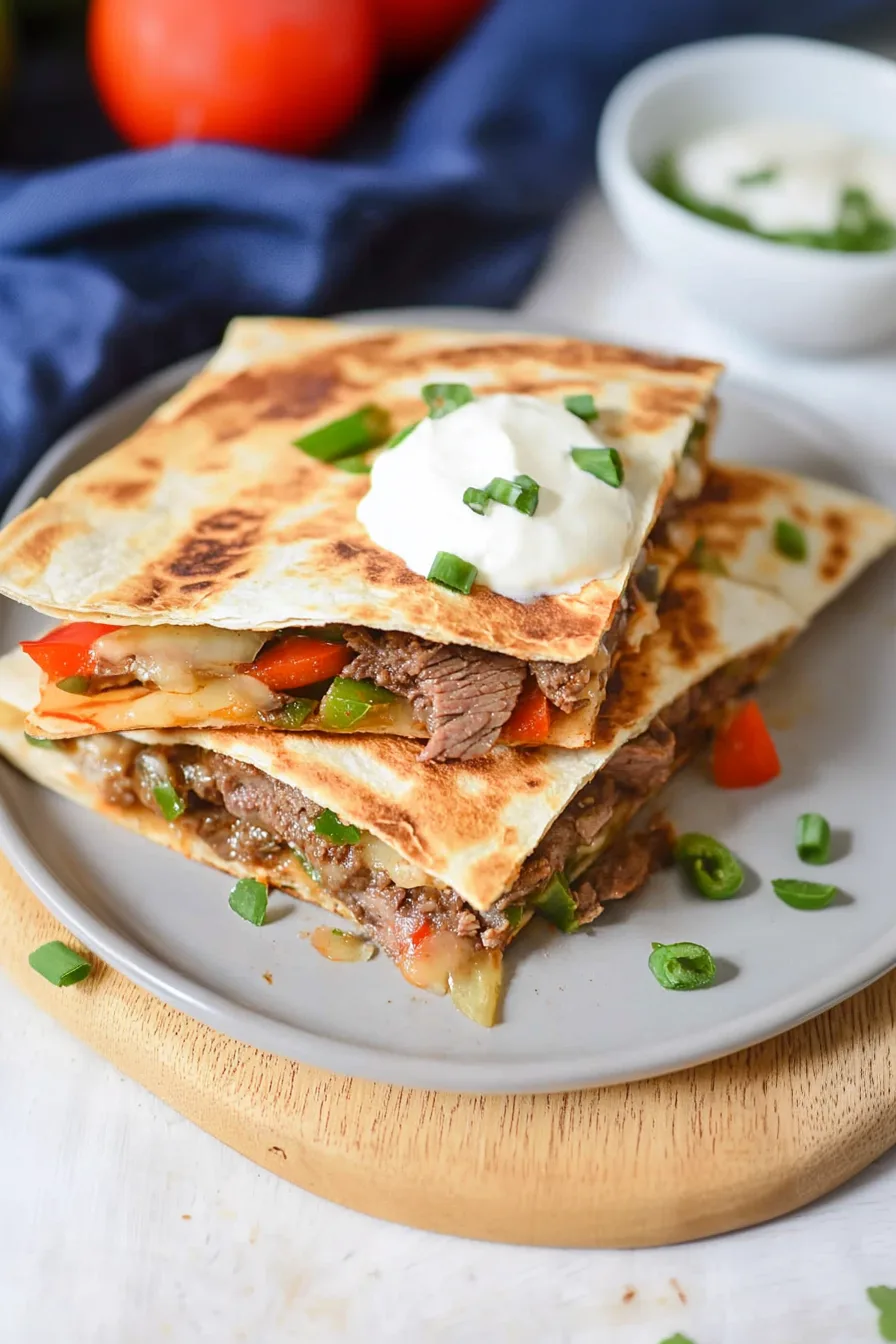 Beef and pepper stuffed tortillas with a lightly toasted crust