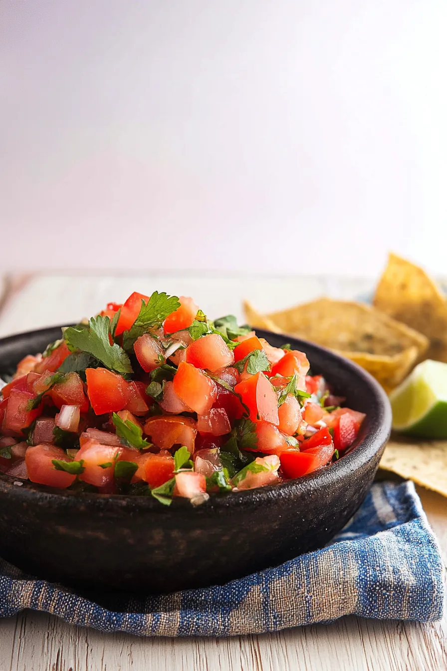 Bowl of fresh salsa made with diced tomatoes, onions, and cilantro.