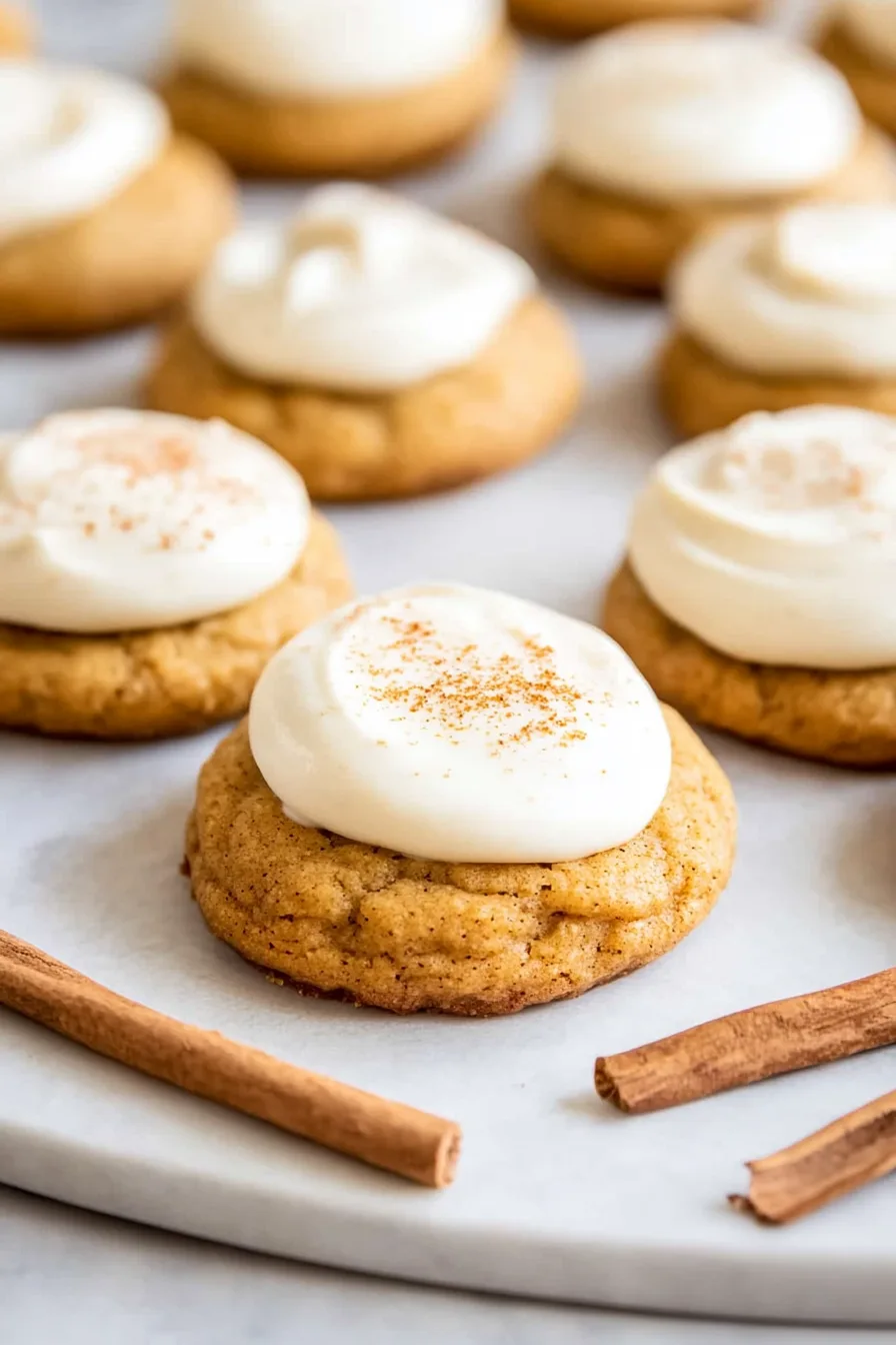 Soft, frosted cookies arranged neatly on a serving platter