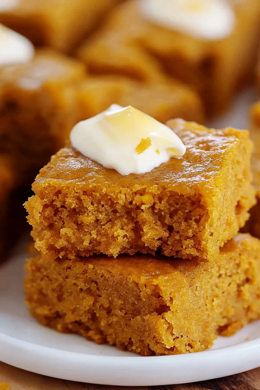 Close-up of a moist, orange-hued bread slice with a soft, crumbly texture.
