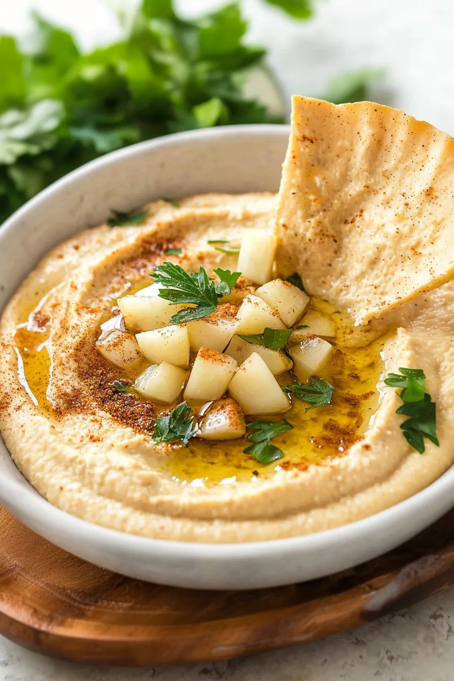 Overhead shot of a rustic dish holding a golden, swirled appetizer.
