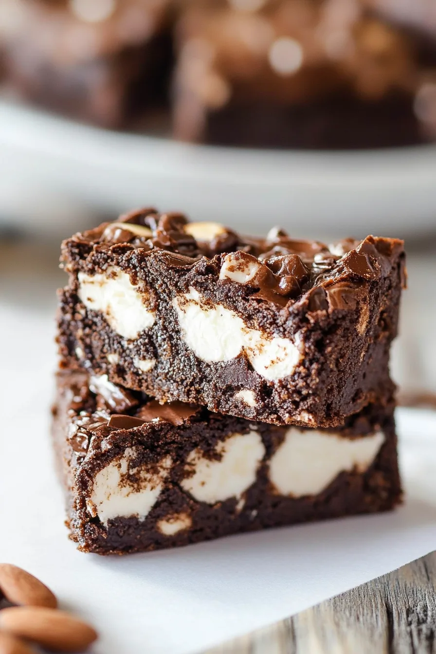 Close-up of rich, gooey bars with a textured topping