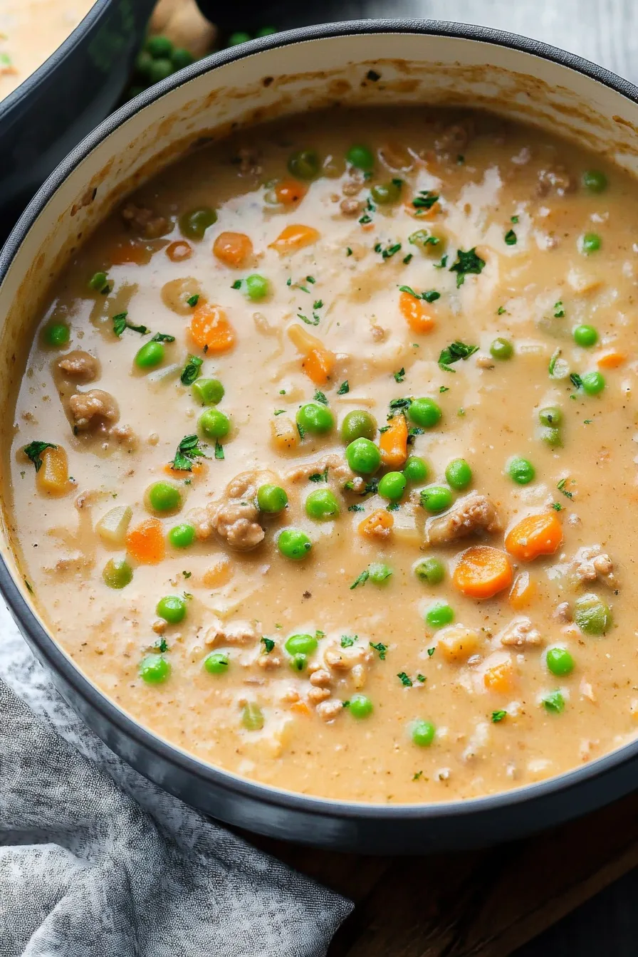 Thick stew topped with fresh herbs