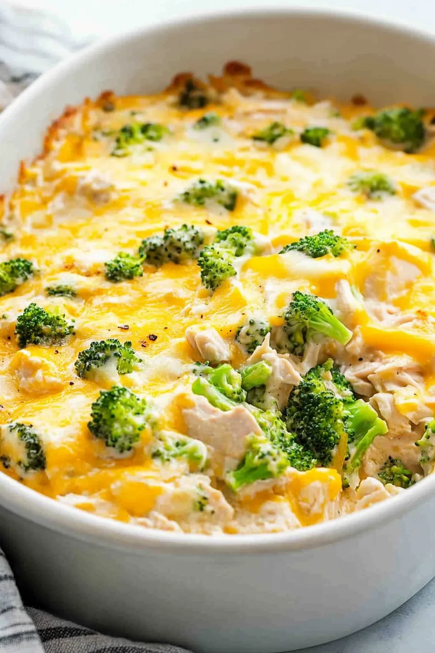 Close-up of tender chicken pieces mixed with broccoli and sauce