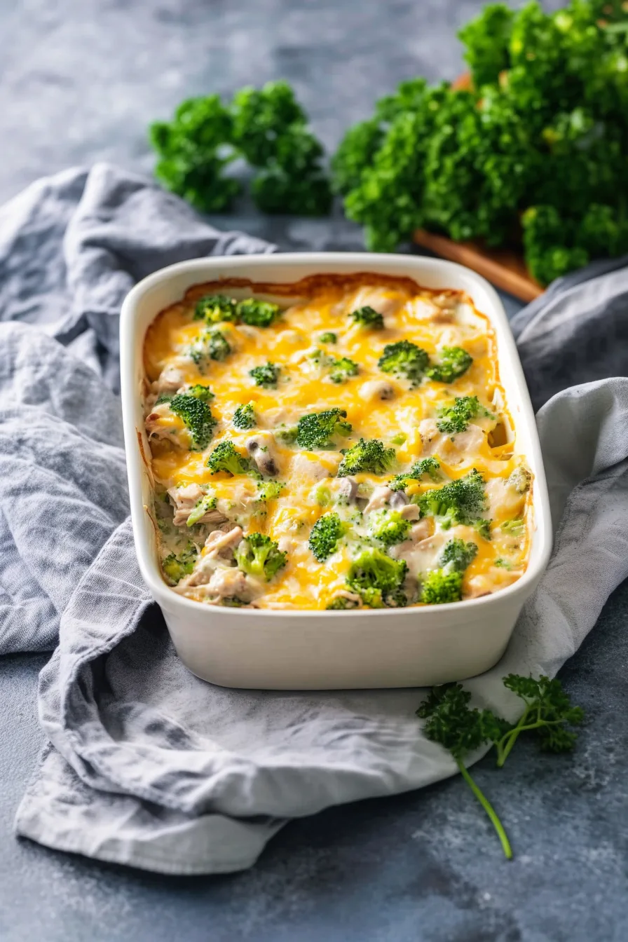 Golden baked casserole with melted cheese on top