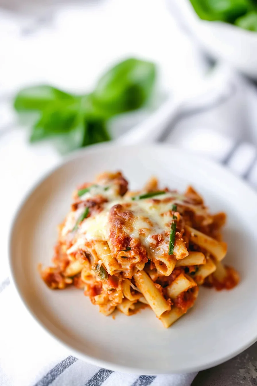 Cheesy pasta served hot with bubbling marinara sauce and melted mozzarella.