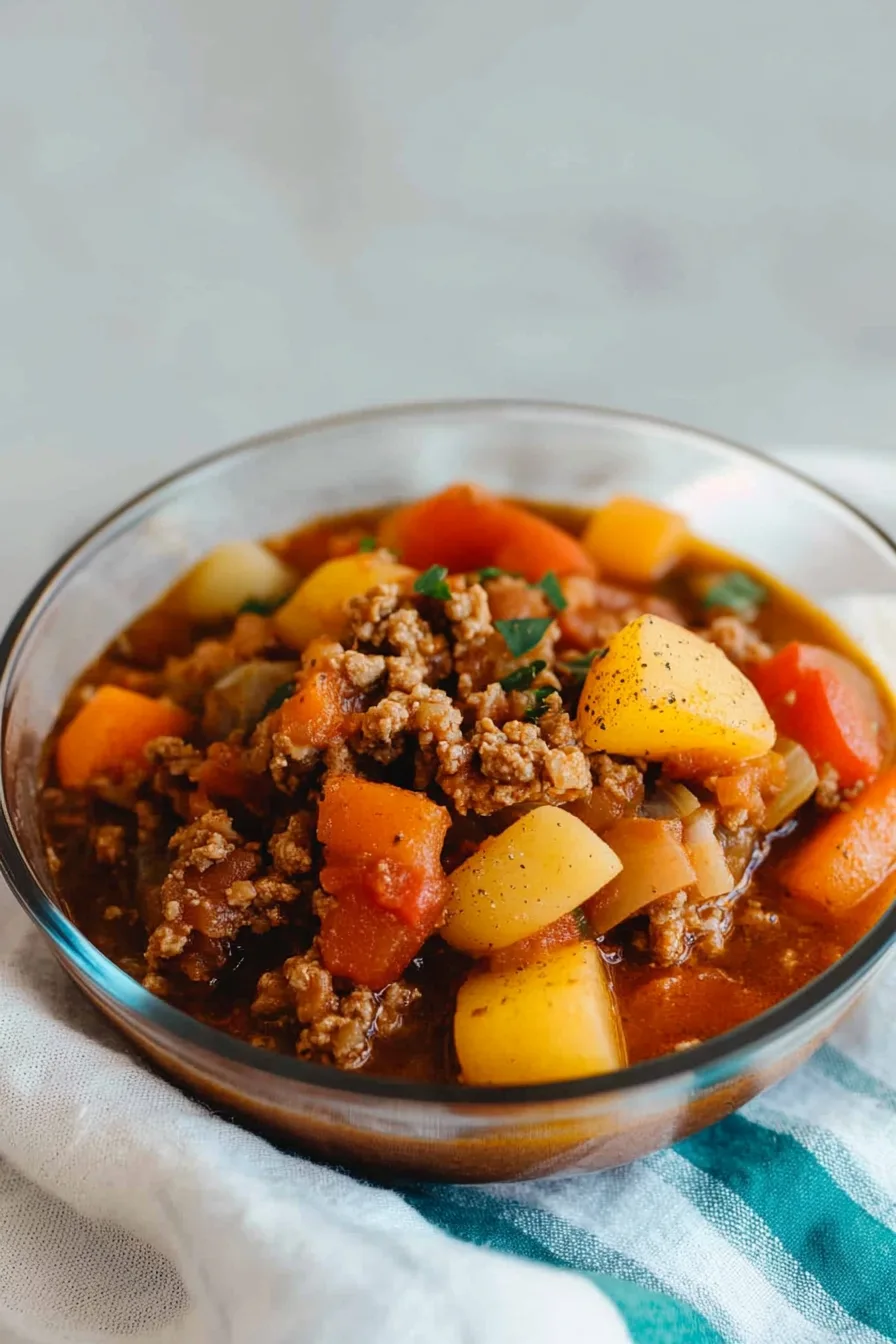 Overhead view of a warm, rustic comfort food meal.
