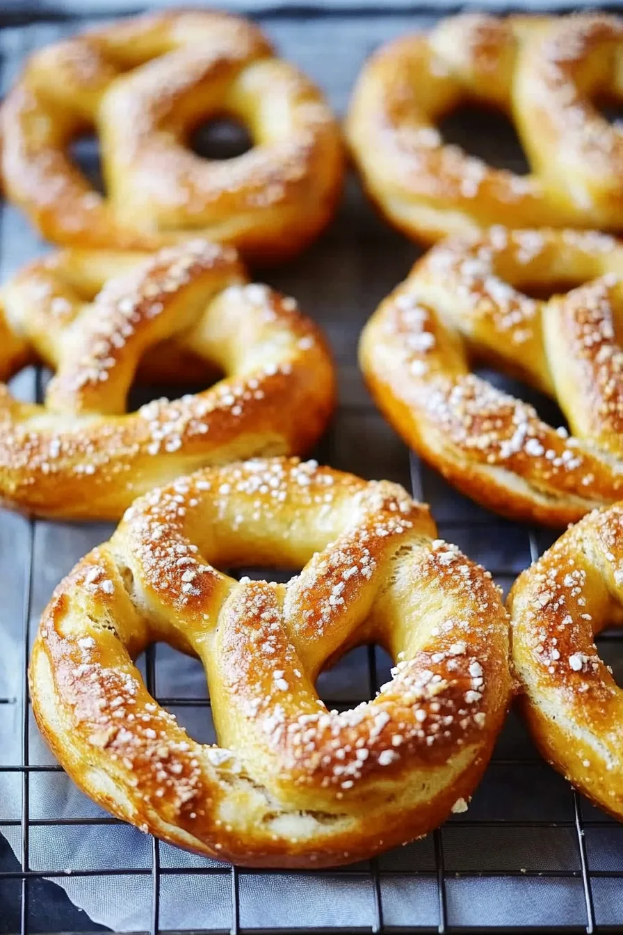 Rustic knot-shaped breads cooling on a wire rack
