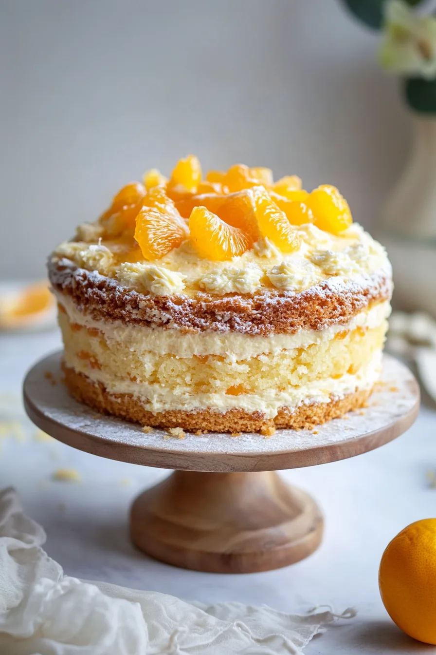 Golden cake with citrus glaze topped with pineapple pieces