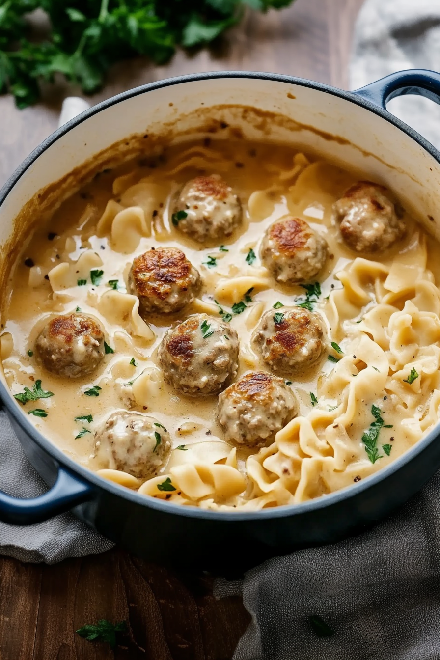 Comforting winter meal served in a white bowl with fresh parsley on top.