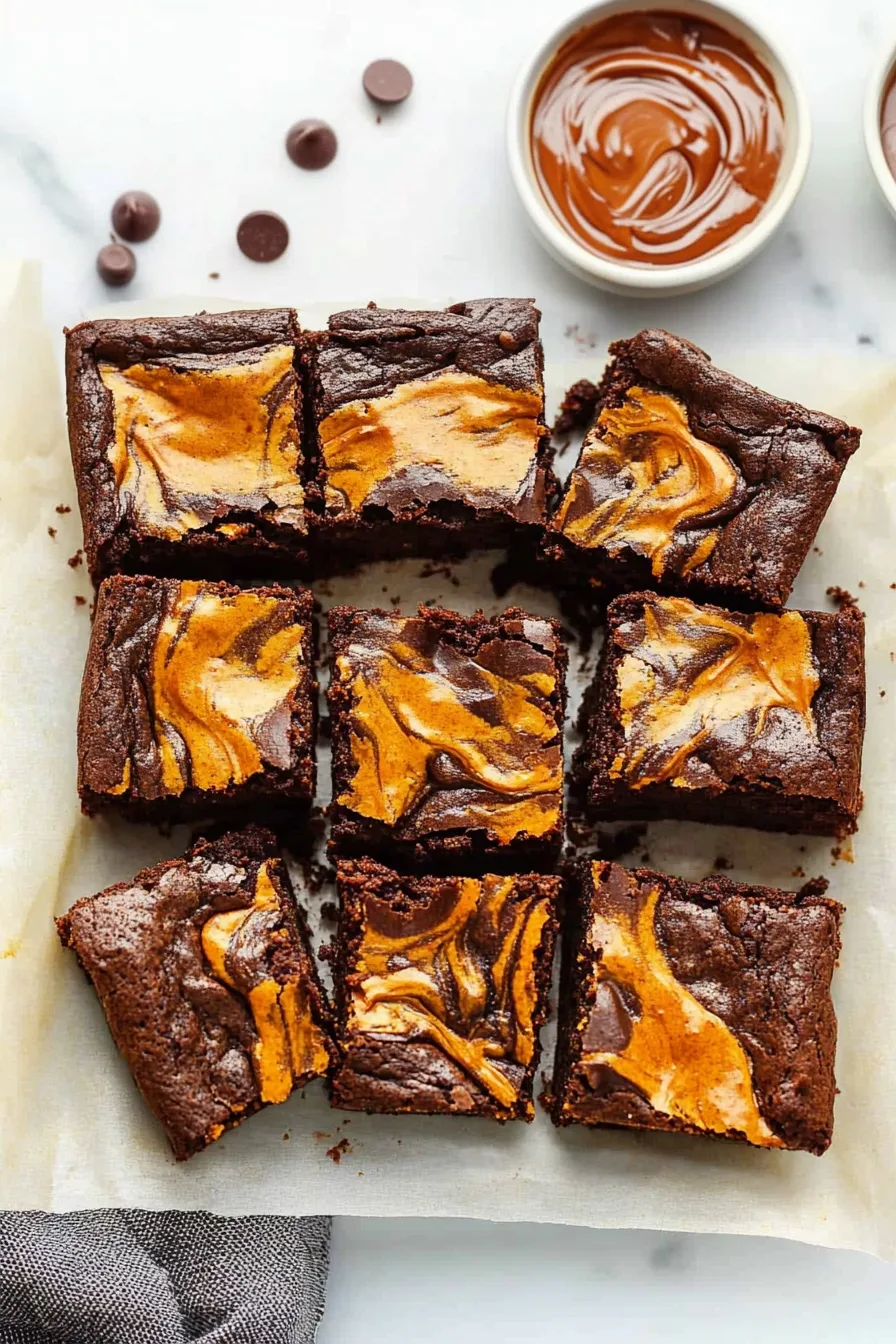 Moist, chocolatey brownie with a golden swirl detail in the center