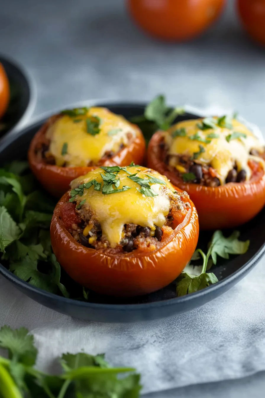 Baked tomato halves filled with savory filling