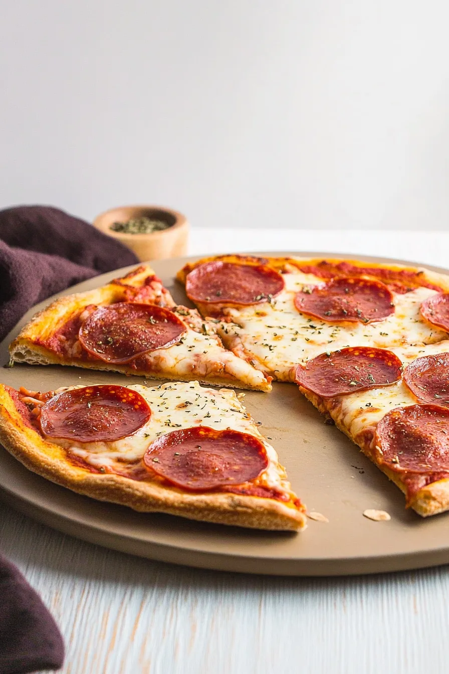 Homemade tortilla pizza fresh from the oven, cut into slices