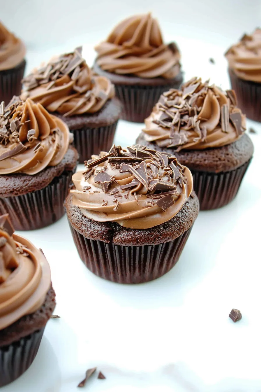 Overhead view of dark treats with glossy frosting in rustic lighting