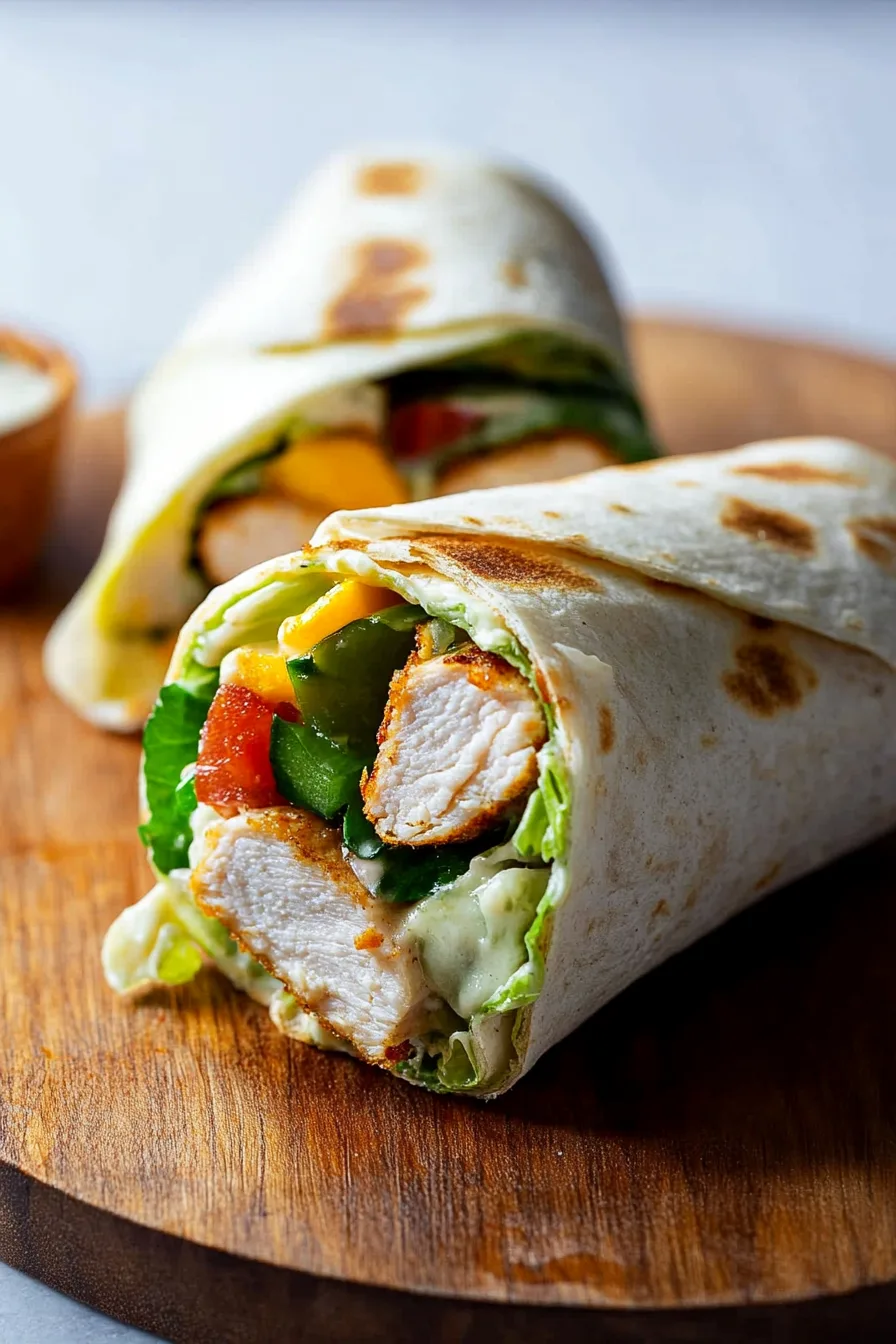 Close-up of a tortilla wrap filled with fresh ingredients.