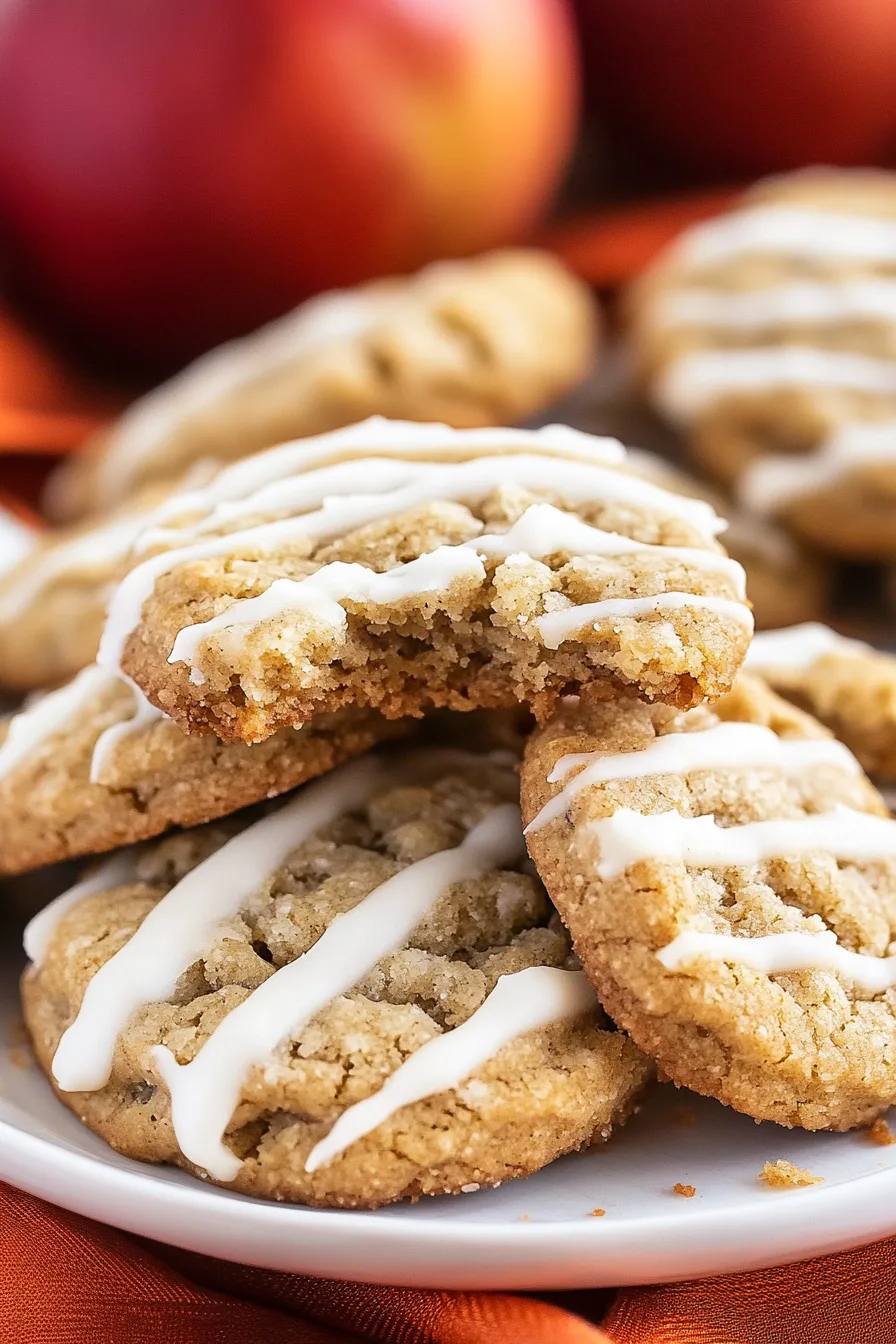 A stack of cookies with a bite taken out of the top one, showing moist texture.
