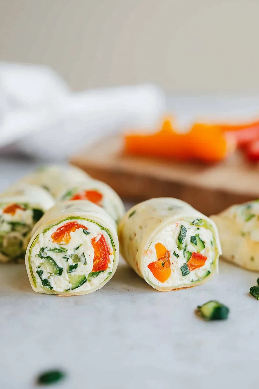 Bite-sized pinwheels filled with colorful vegetables.