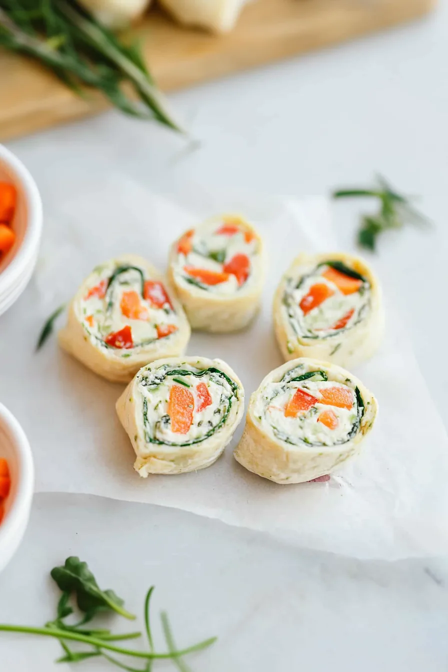 Fresh party snacks with a creamy filling and vibrant colors.