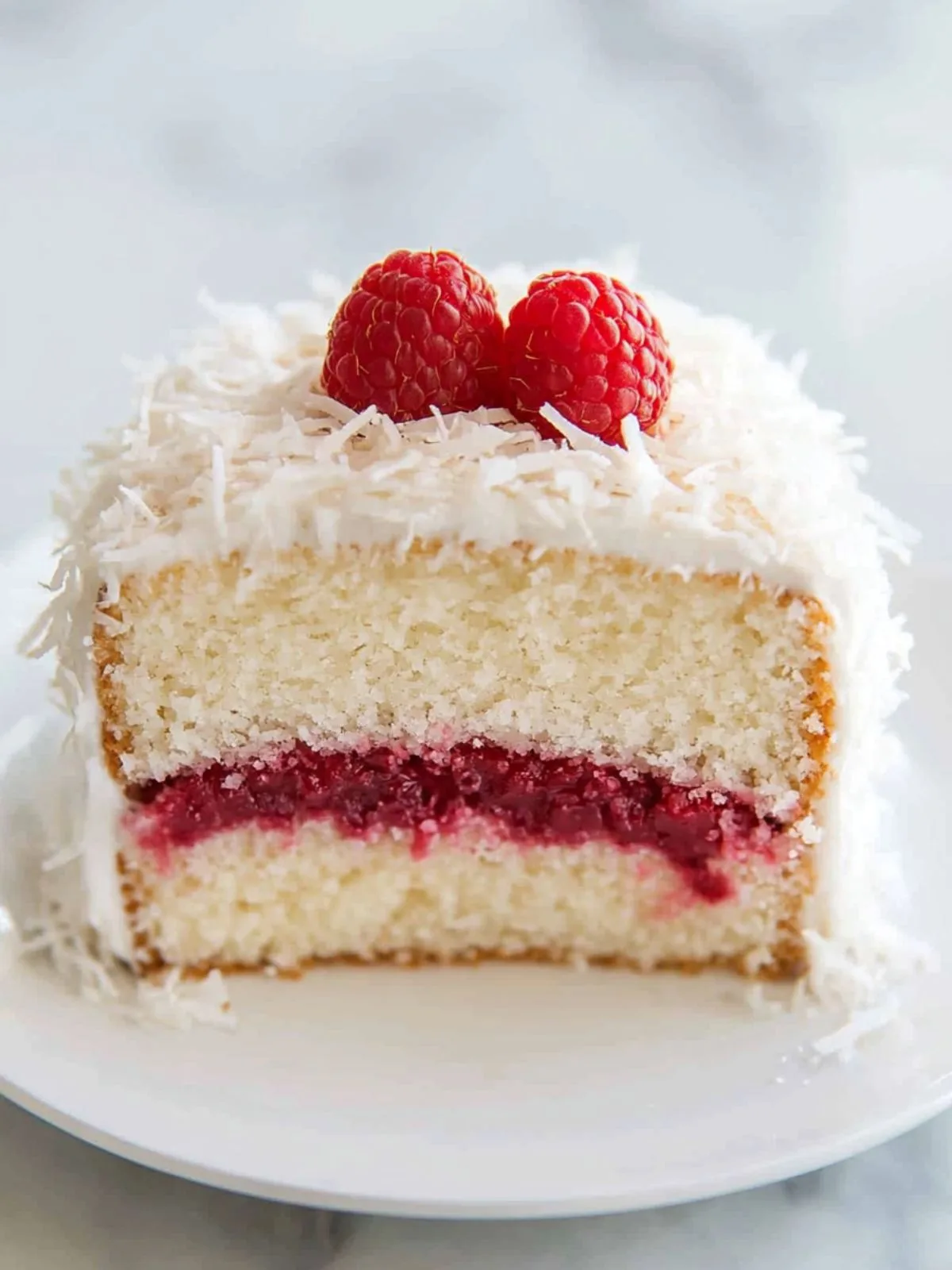 Raspberry Filled Coconut Cake