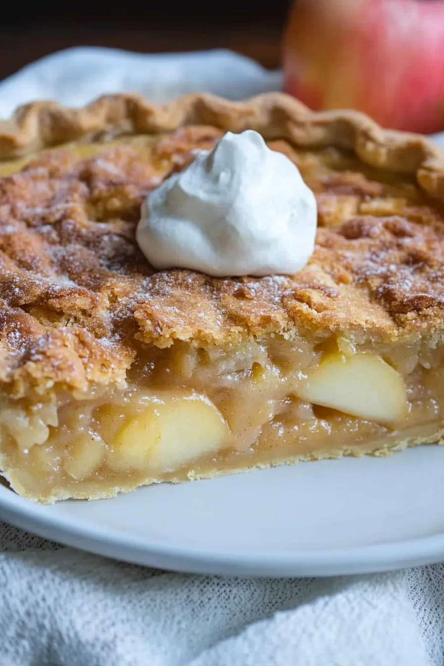 Homemade custard dessert with caramelized apple topping, ready to slice and serve.