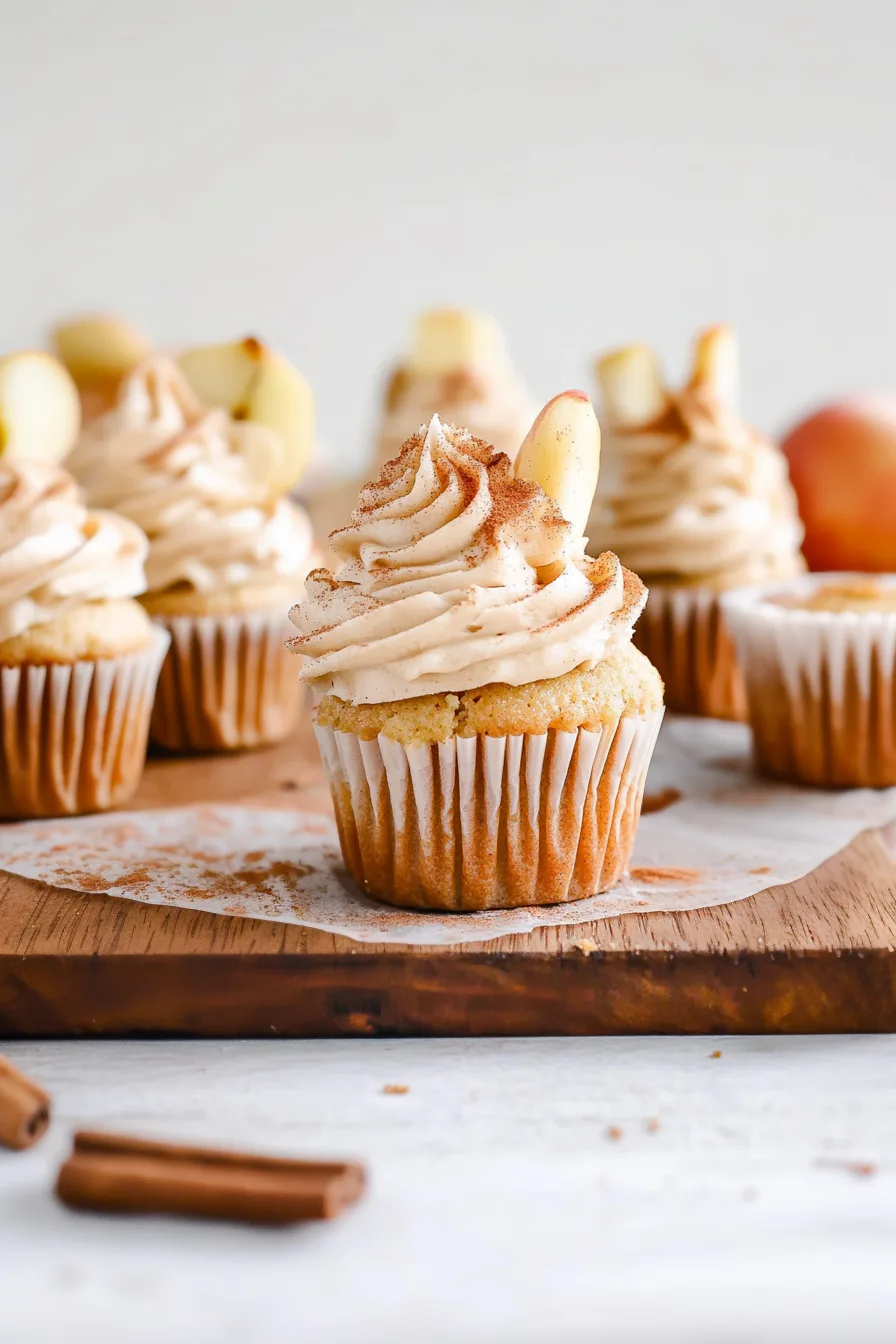 A tray of moist cupcakes decorated with whipped frosting and sprinkled spice.