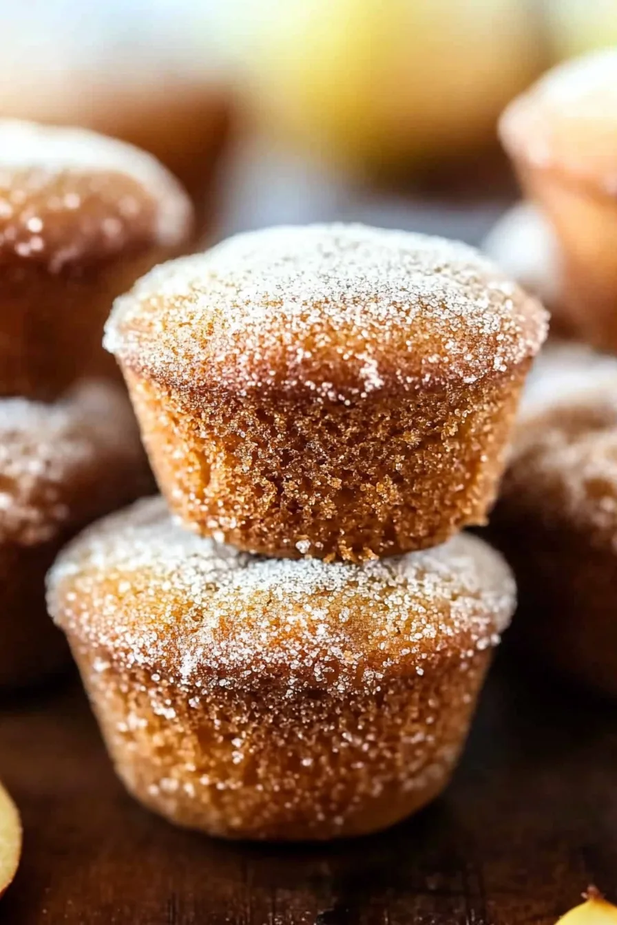 A close-up view of warm, sugar-dusted baked muffins